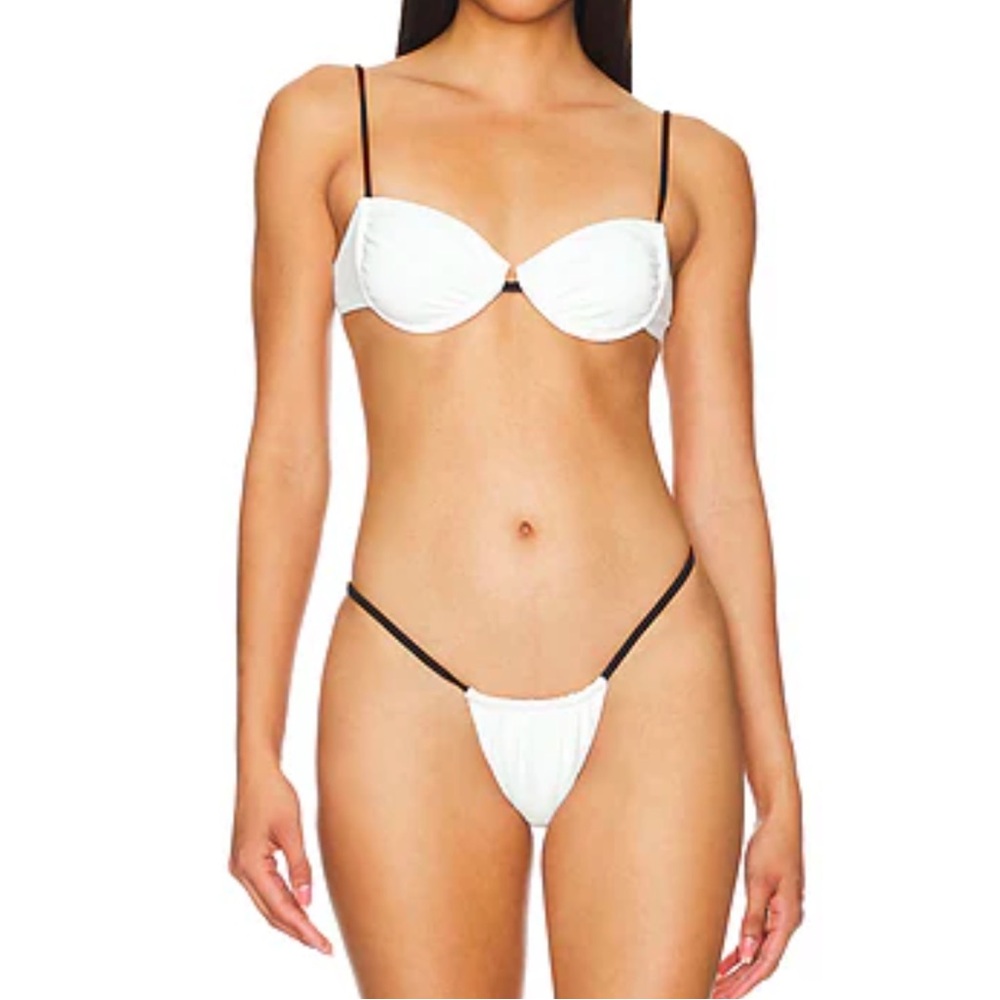 REVOLVE WHITE AND BLACK STRING BIKINI TOP